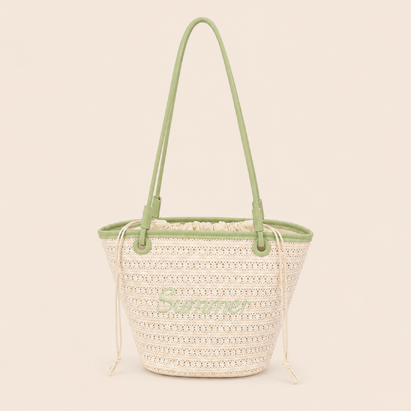 Vacation Style Embroidered Woven Letter Woven Raffia Women's Trapezoid Bag Picture2