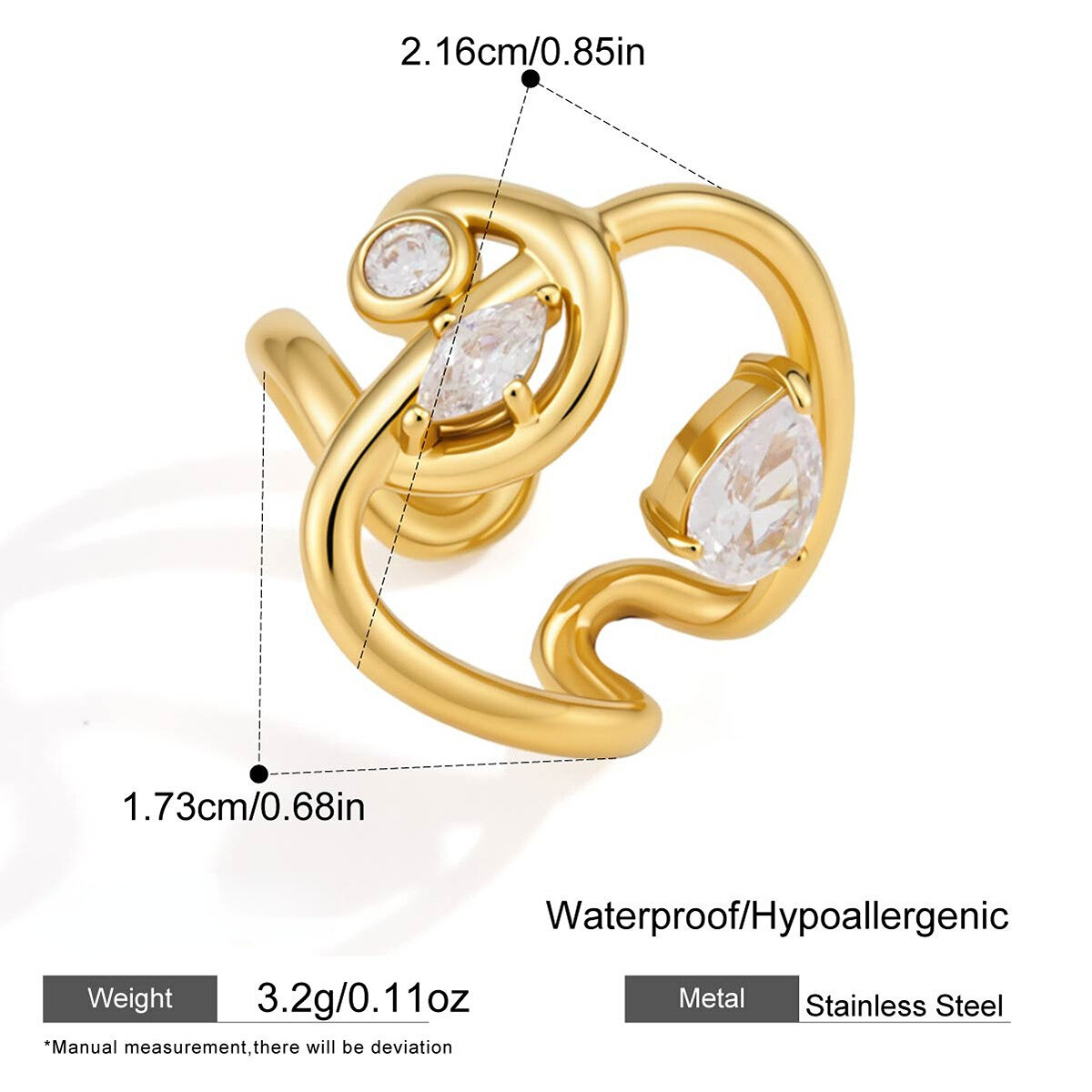 Anelli da donna Simple Lines in acciaio inossidabile impermeabile color oro con zirconi. 