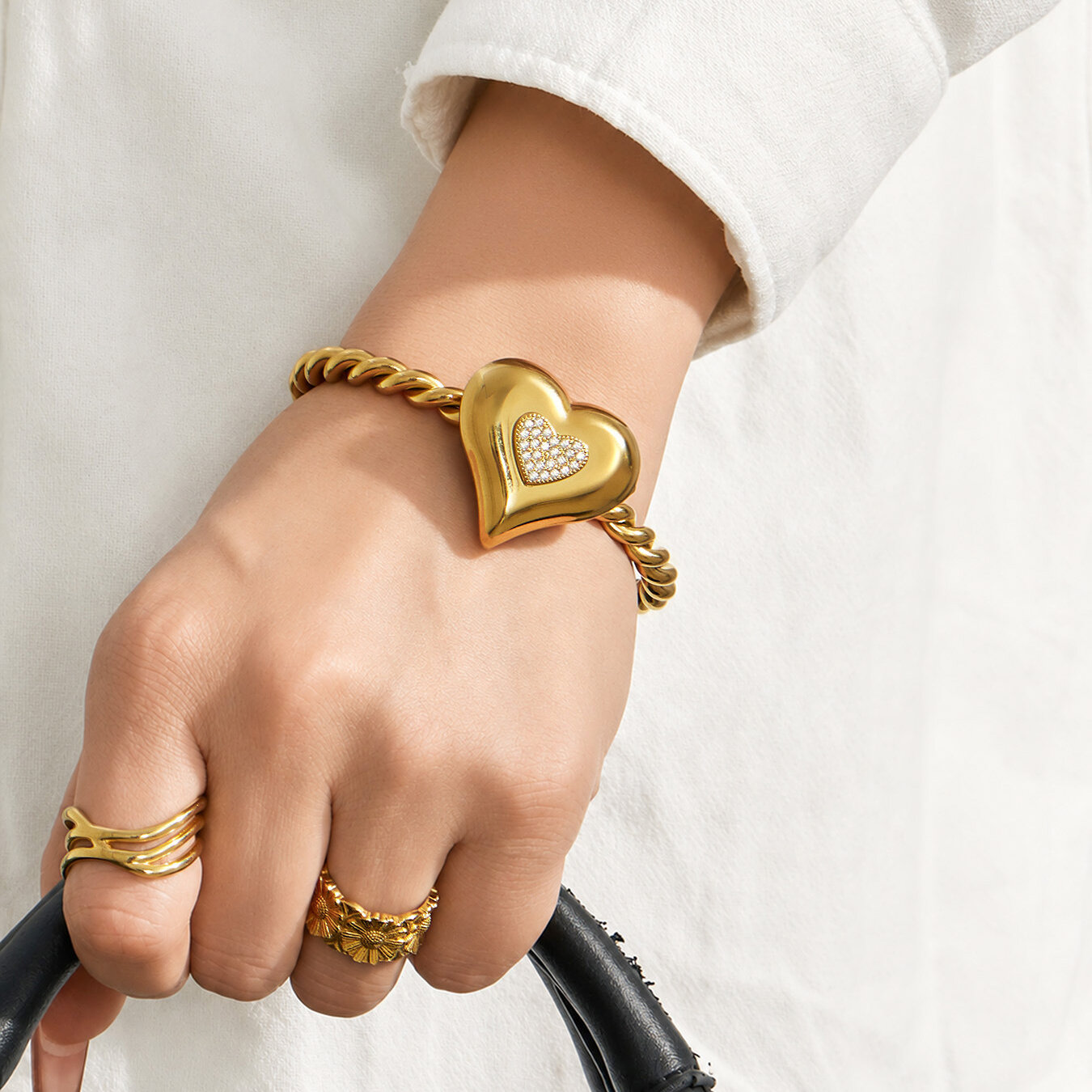 Luxurious Series Daily Heart Twist Stainless Steel Waterproof   Gold Color  Women's Bangles