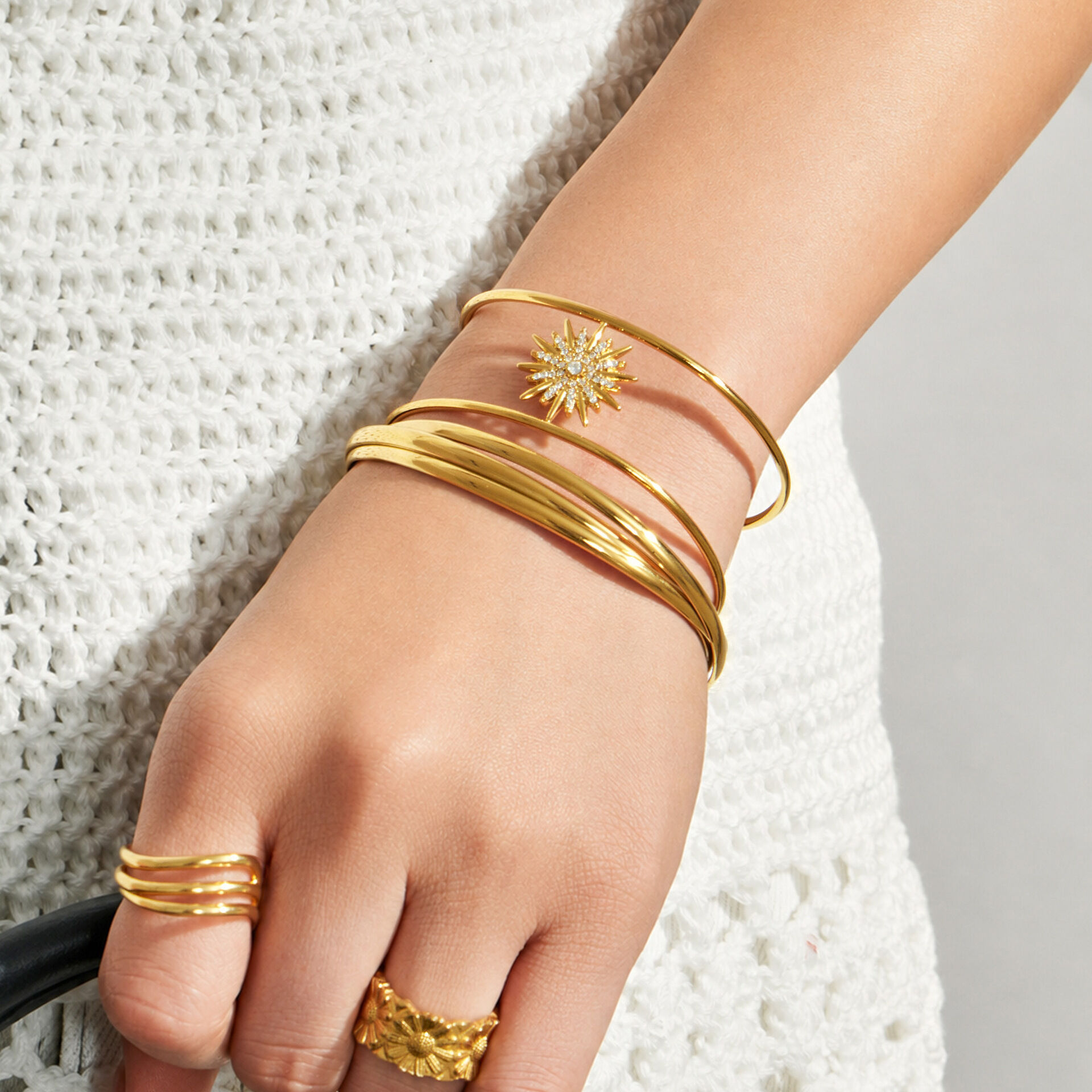 Classic Series Elegant Sun Twist Stainless Steel Waterproof   Gold Color  Women's Bangles