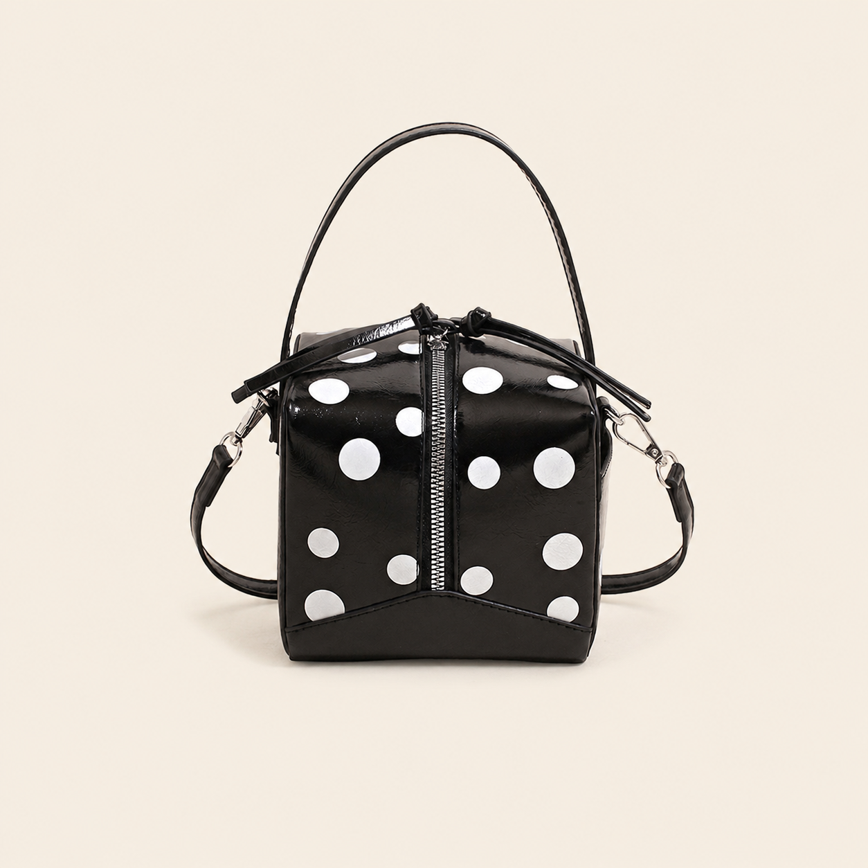 Bolso cuadrado de mujer de PU con estampado de lunares, color liso, estilo parisino chic.