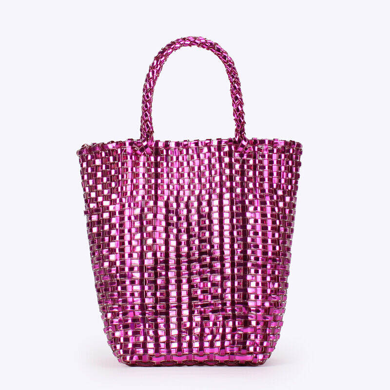 Bolso cuadrado de mujer de estilo casual, tejido, color liso, PVC tejido. h5 Imagen2