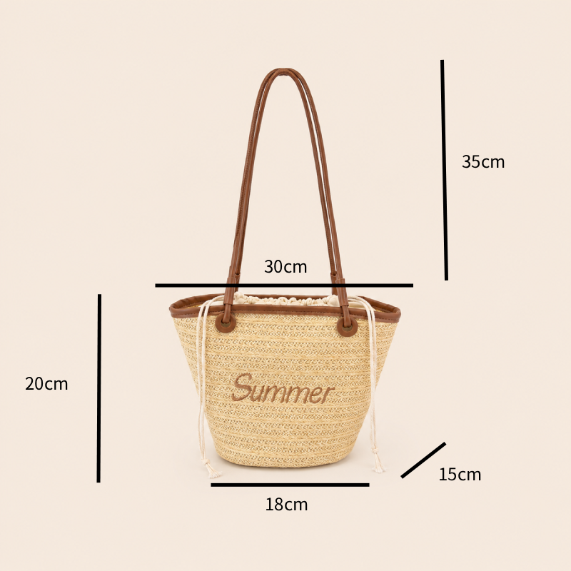 Vacation Style Embroidered Woven Letter Woven Raffia Women's Trapezoid Bag Picture4
