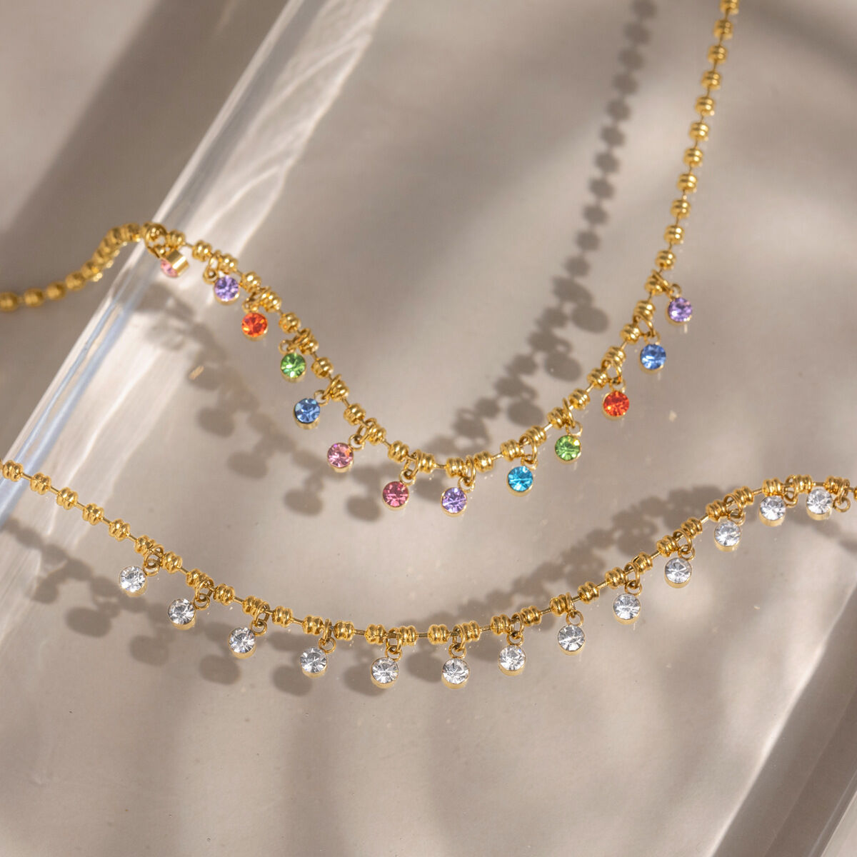Stainless Steel Waterproof Gold Color  Zircon Women's Pendant Necklaces