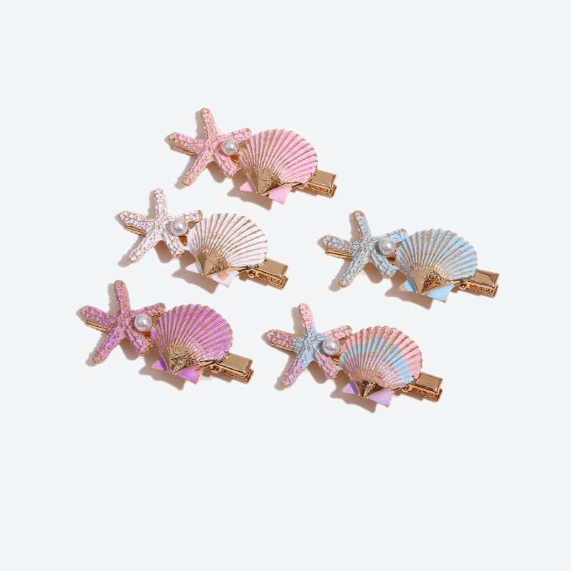 Simple Series Natural Oceanic Style Mixed Color Shell Starfish Gradient Color Metal Hair Clips