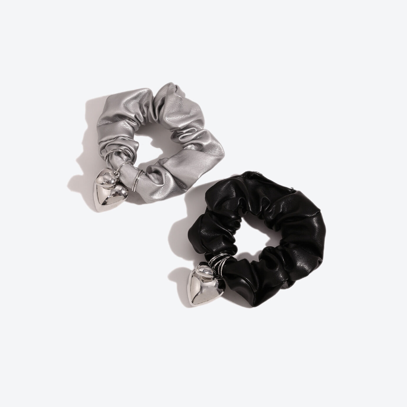 Simple Series Daily Heart Solid Color Pu Scrunchies