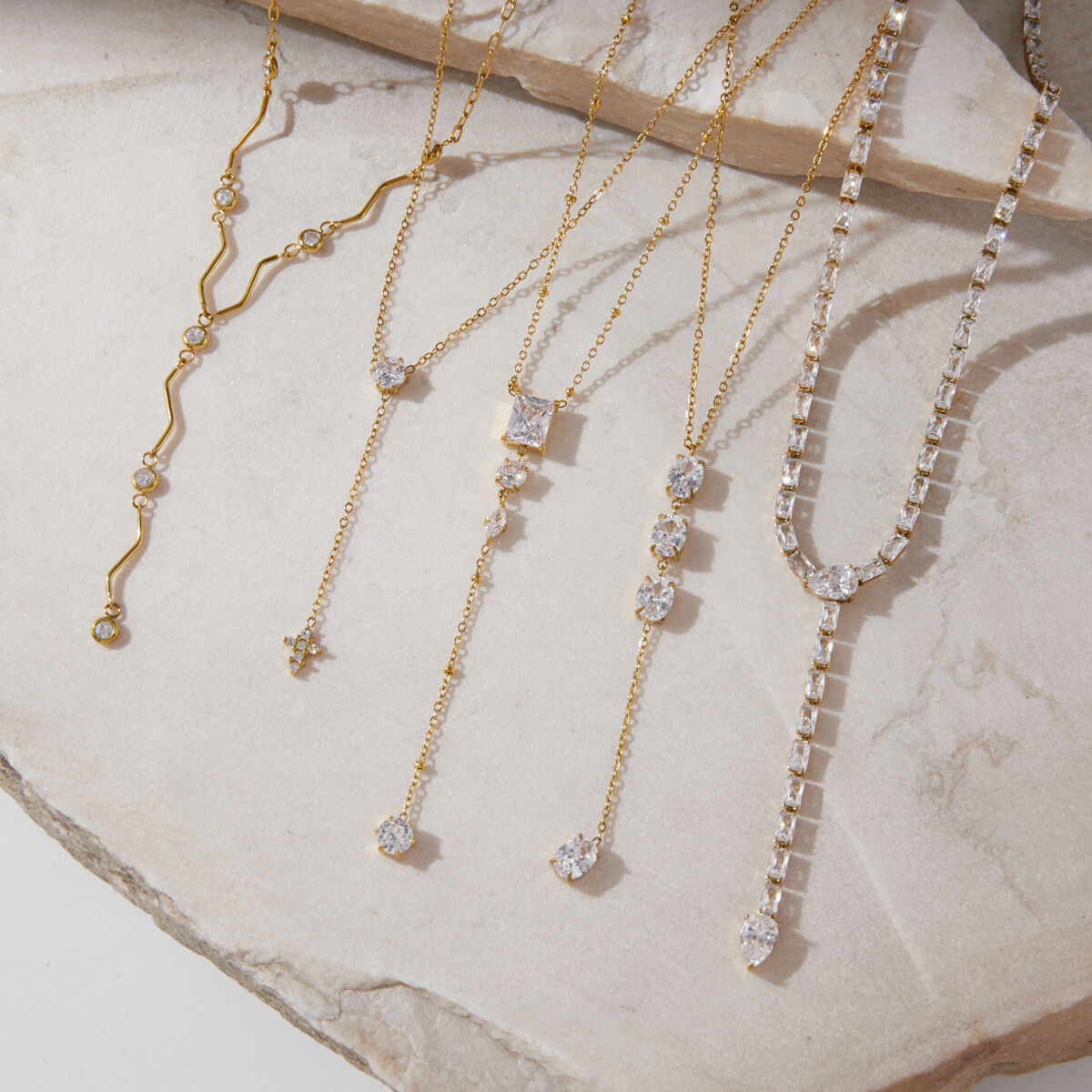 Stainless Steel Waterproof Gold Color Zircon Women's Pendant Necklaces 2