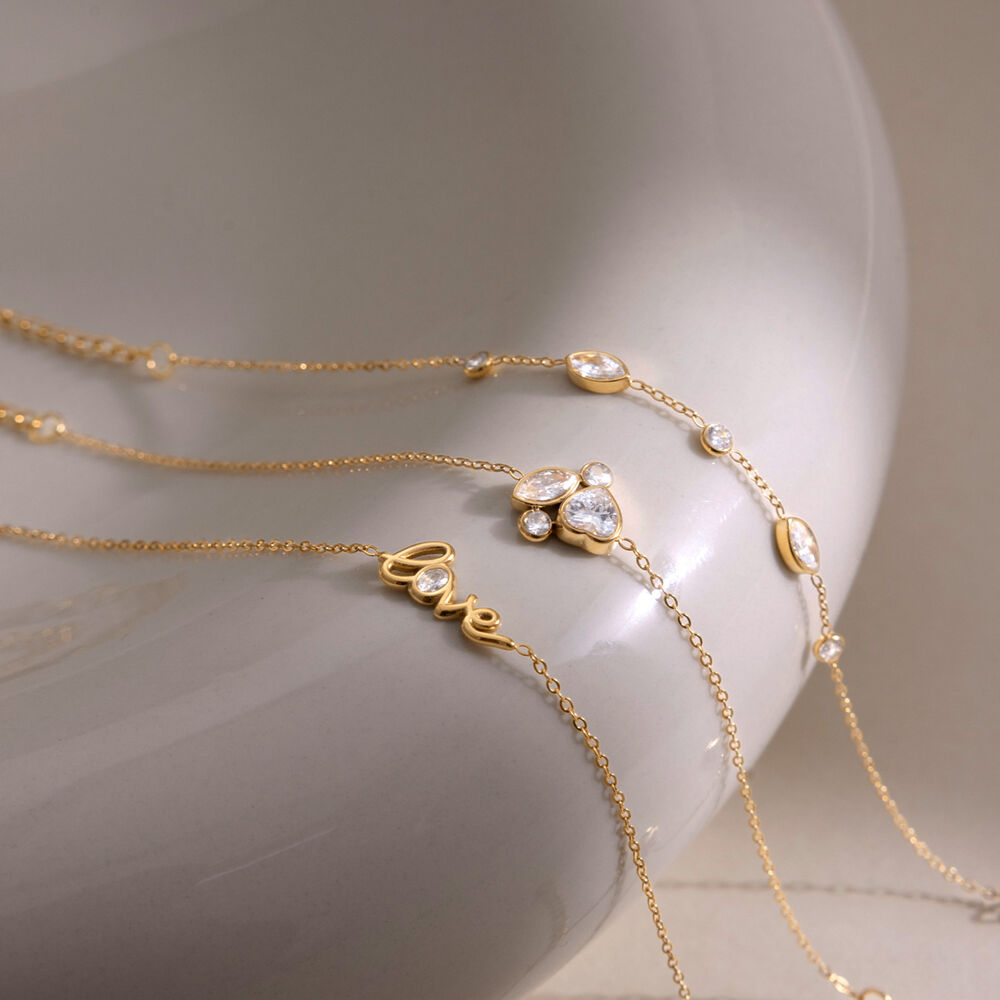 Simple Series Elegant Letter Chain Stainless Steel Waterproof Gold Color Zircon Women's Charm Bracelets h5Picture4