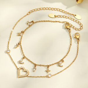 Colliers Pendentifs Pour Femmes, Collection Simple, Élégants, En Forme De Cœur Et D'Étoile, En Acier Inoxydable Étanche, Couleur Or h5 Image2