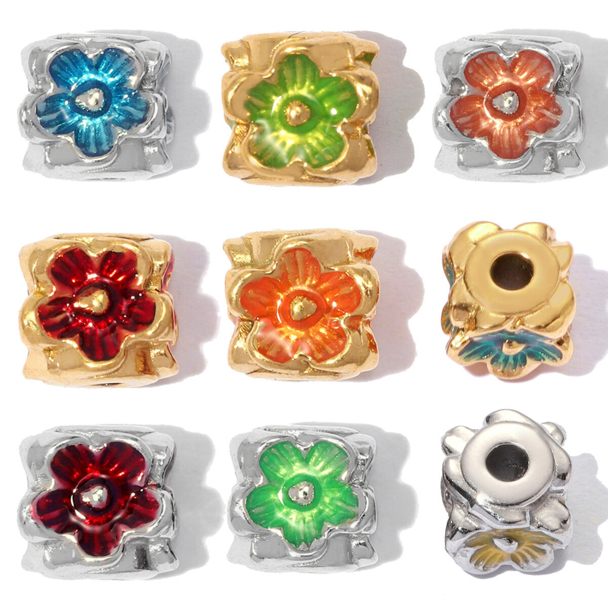 Romantic Series Sweet Enamel Flower Stainless Steel Waterproof Gold Color Spacer Beads