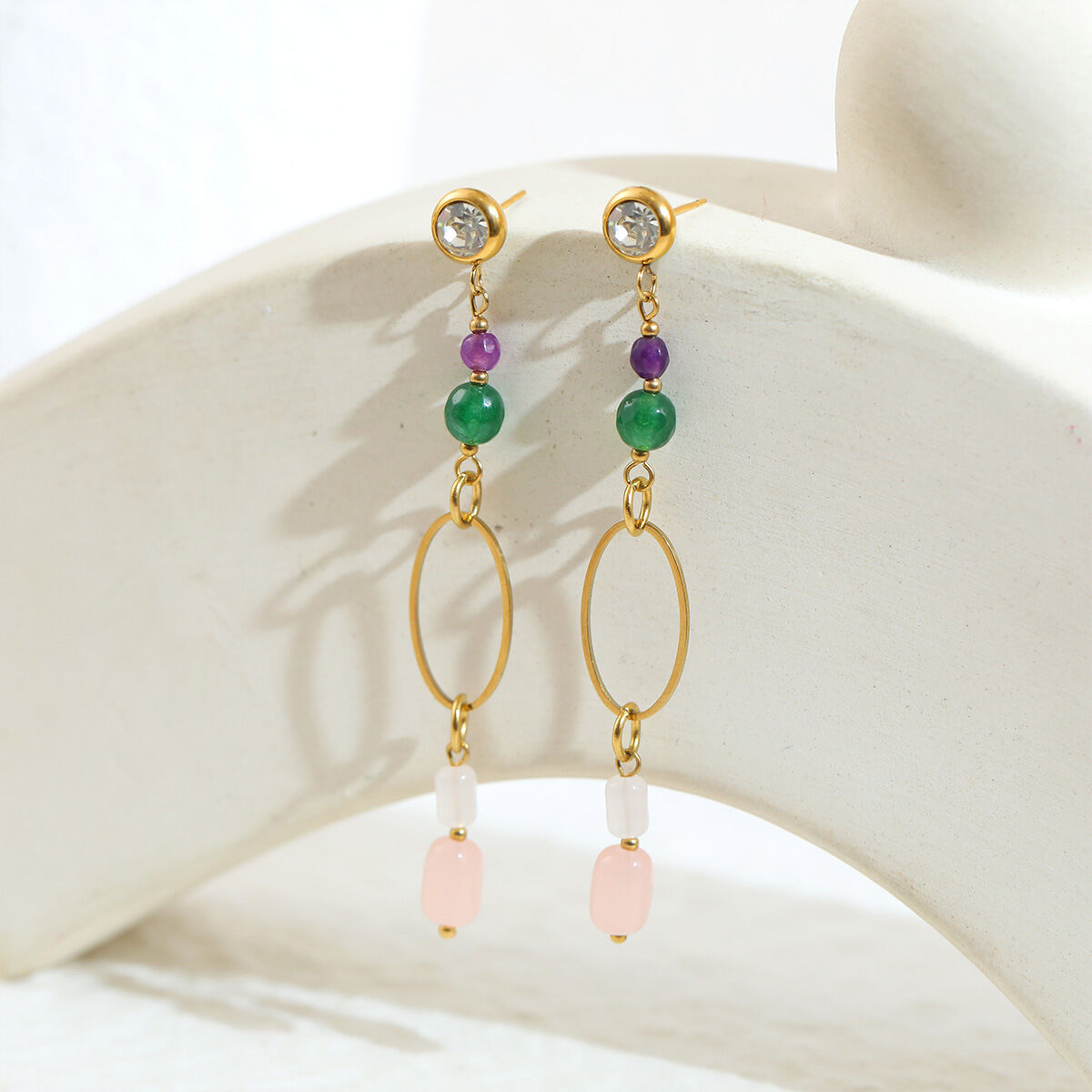 Orecchini Pendenti Da Donna Simple Series Daily Nassel In Acciaio Inossidabile Impermeabile Color Oro. Immagine2