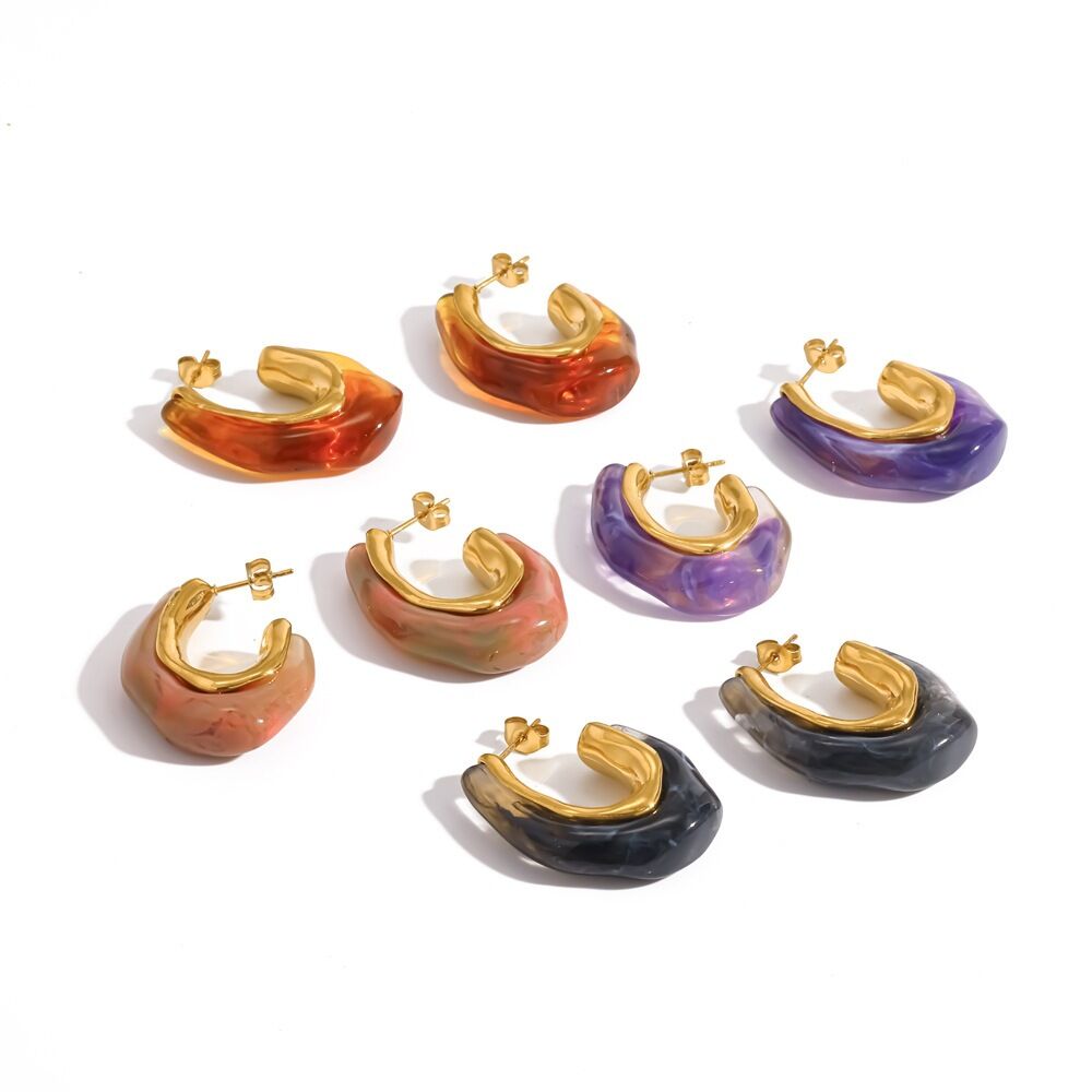 Classic Series Retro Geometric Shape Stainless Steel Waterproof   Gold Color  Women's Stud Earrings h5 Picture4