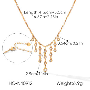Tassel Stainless Steel Waterproof Gold Color Zircon Women's Pendant Necklaces h5 Picture2