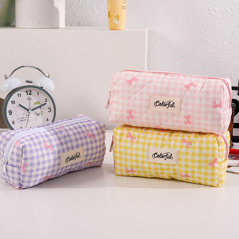 Simple Series Sweet Polyester Bow Knot Plaid Pen Pouches h5Picture3