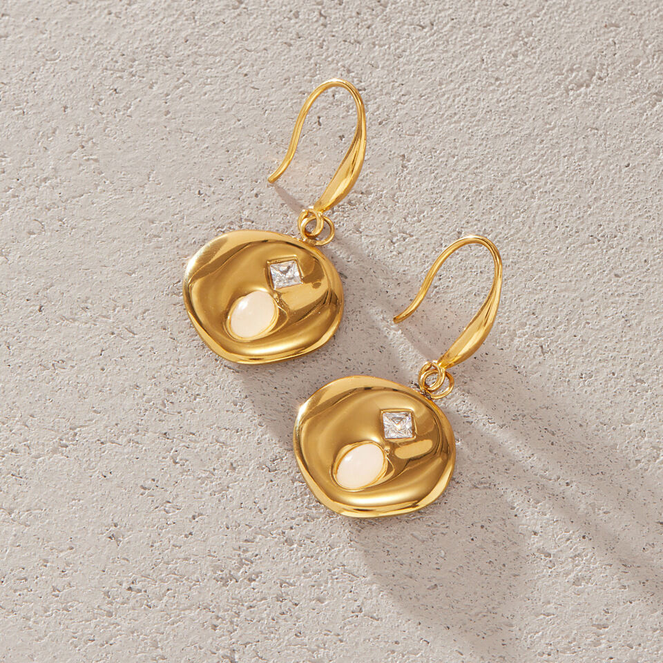 Simple Series Retro Ellipse Shape Stainless Steel Waterproof   Gold Color  Women's Drop Earrings h5 Picture4