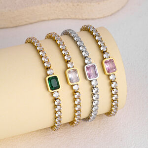 Luxe Serie Elegante Rechthoekige, Waterdichte, Patchwork Armbanden Van Roestvrij Staal Met Goudkleurige Zirkonia Voor Dames. h5 Afbeelding4