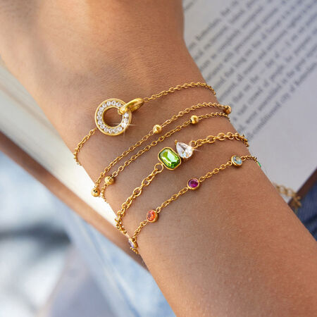 Pulseras de mujer con dijes de circonita color oro, forma geométrica circular simple, acero inoxidable, resistentes al agua.