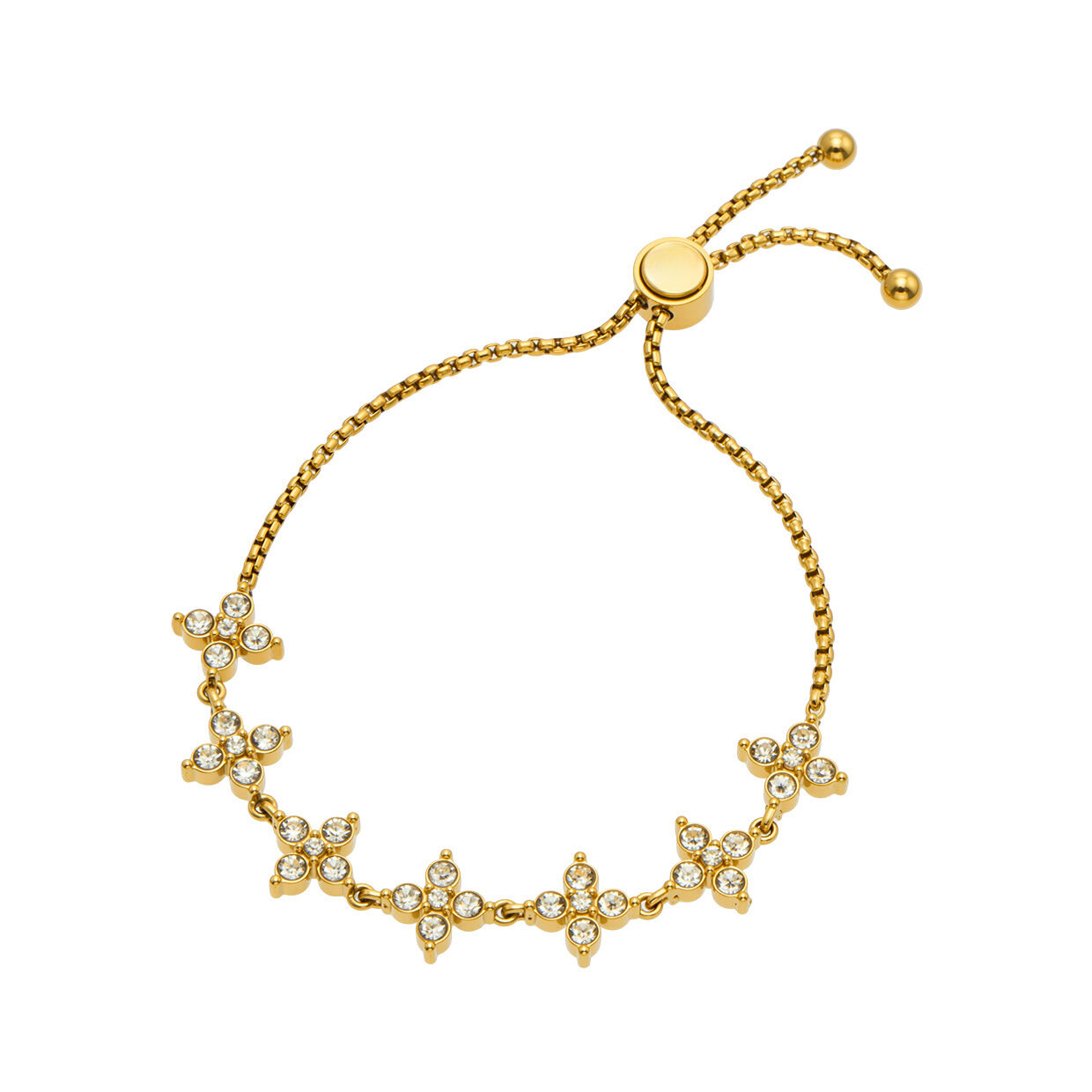 Simple Flower Stainless Steel Waterproof Gold Color Rhinestone Women's Chain Bracelets h5 Picture5