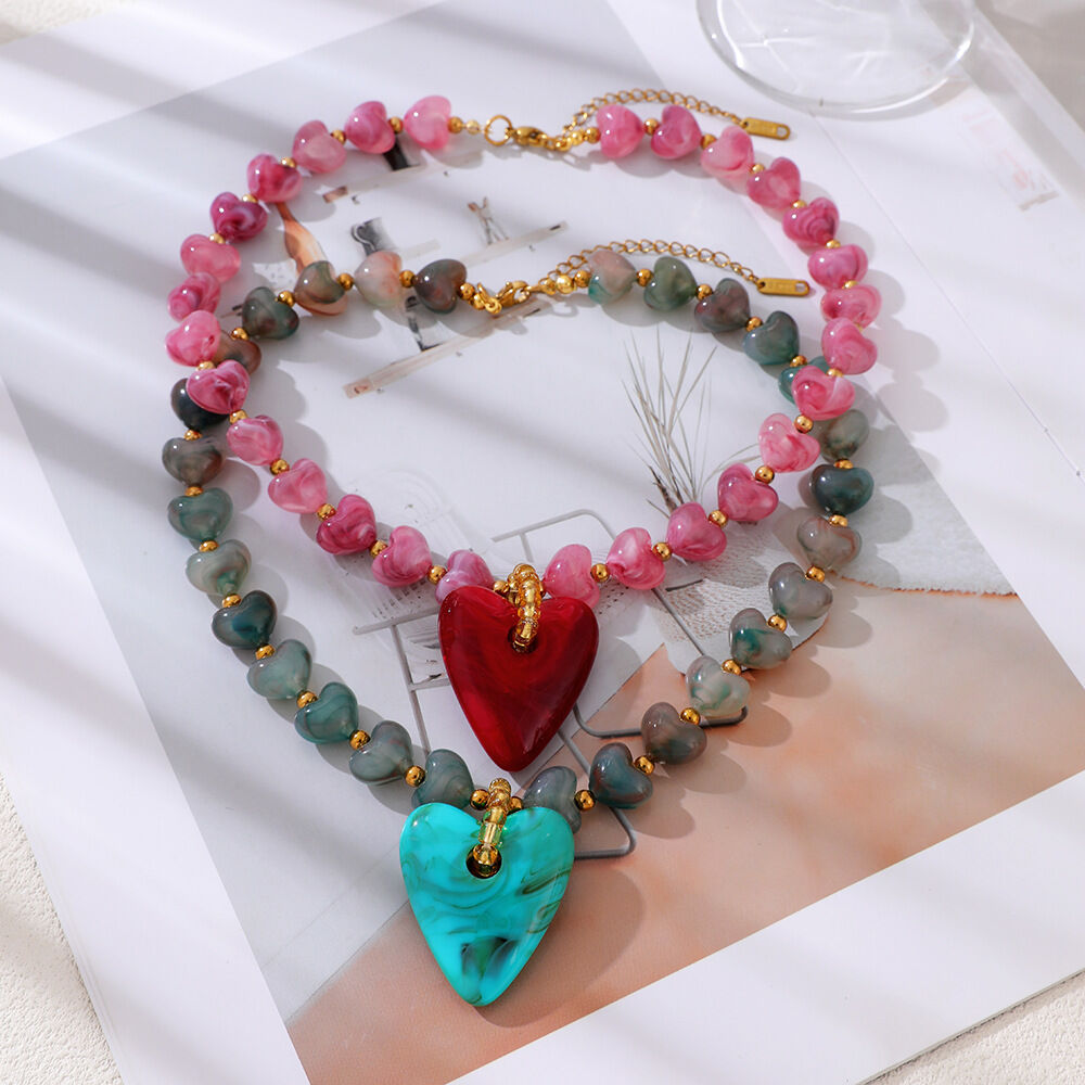 Collares De Resina Con Cuentas En Forma De Corazón De La Serie Romántica Para Mujer. h5Imagen4