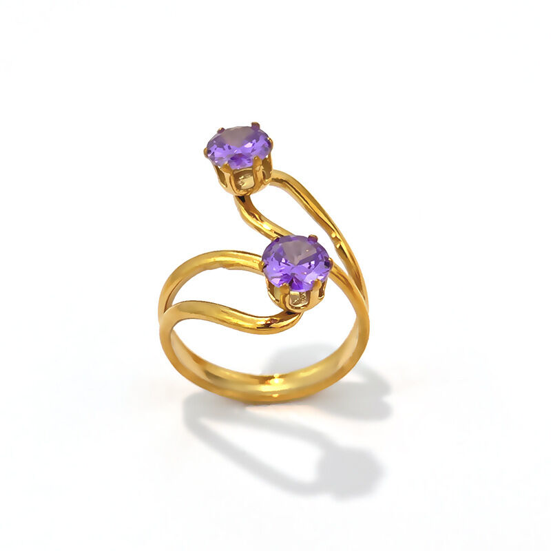 Simple Irregular Shape Stainless Steel Waterproof Gold Color Zircon Women's Gemstone Rings h5Picture5