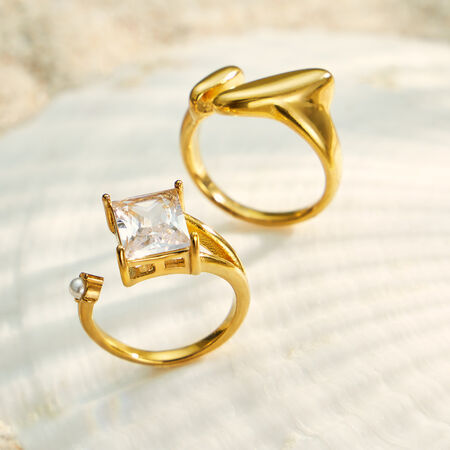 Simple Irregular Shape Stainless Steel Waterproof Gold Color Glass Statement Rings 2