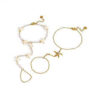 Cadena De Mano Para Mujer Con Diseño De Estrella De Mar, Resistente Al Agua, De Acero Inoxidable Y Color Dorado, Con Cristales Y Perlas Artificiales. h5 Imagen4