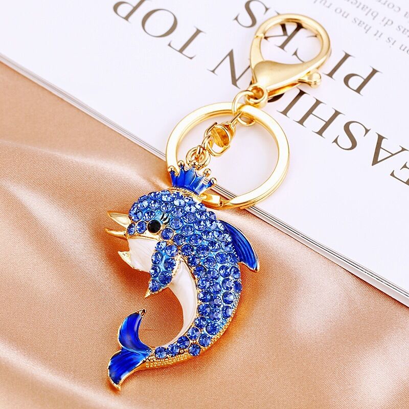 Luxe serie Natural Heart Oceanic Style Gemengde kleuren vis metalen strass sleutelhanger h5