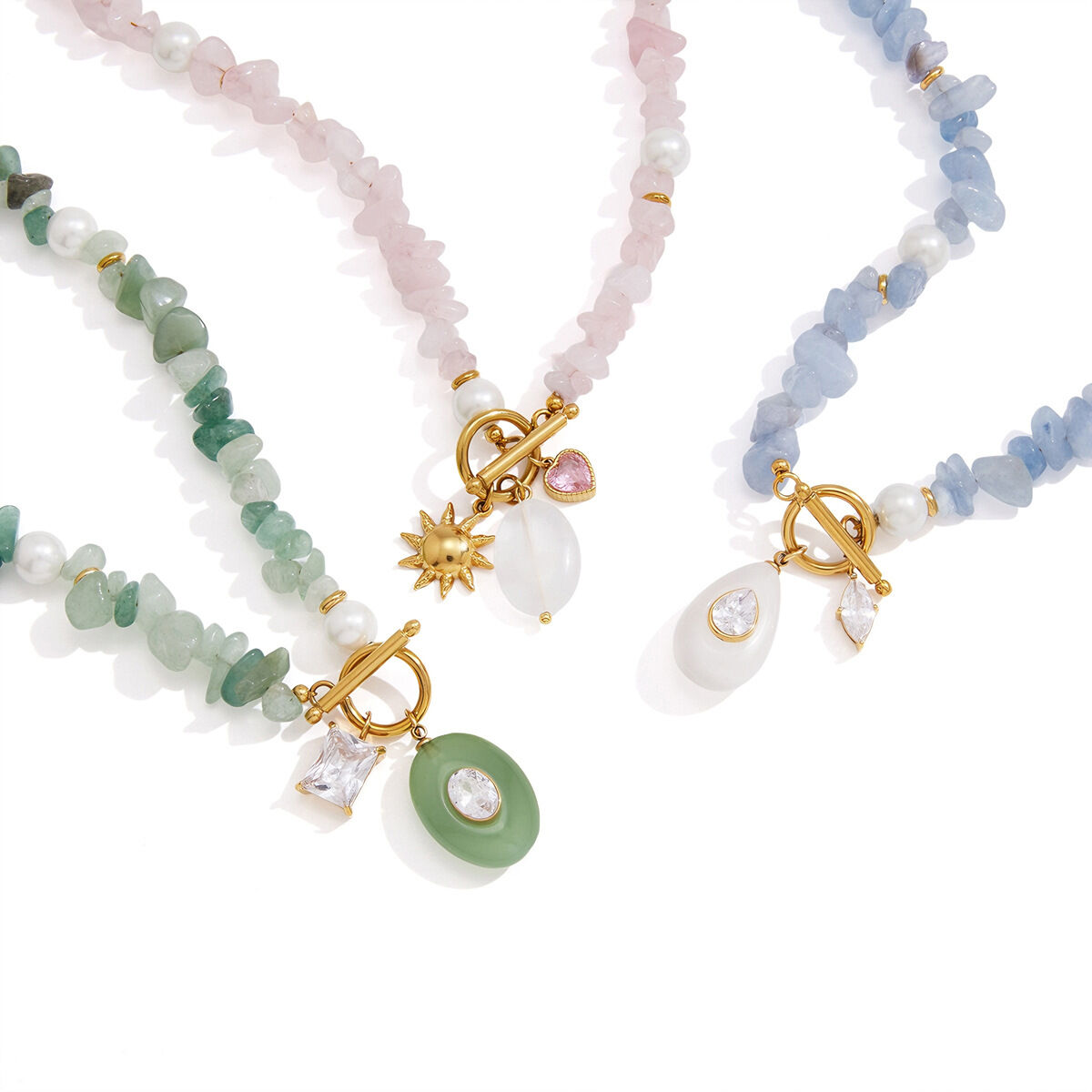 Romantic Series Sweet Irregular Shape Beads Natural Stones   Gold Color  Women's Beaded Necklaces Picture5