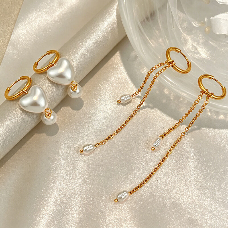 Romantic Series Elegant Heart Tassel Stainless Steel Waterproof  Gold Color  Women's Beads Earrings Picture3