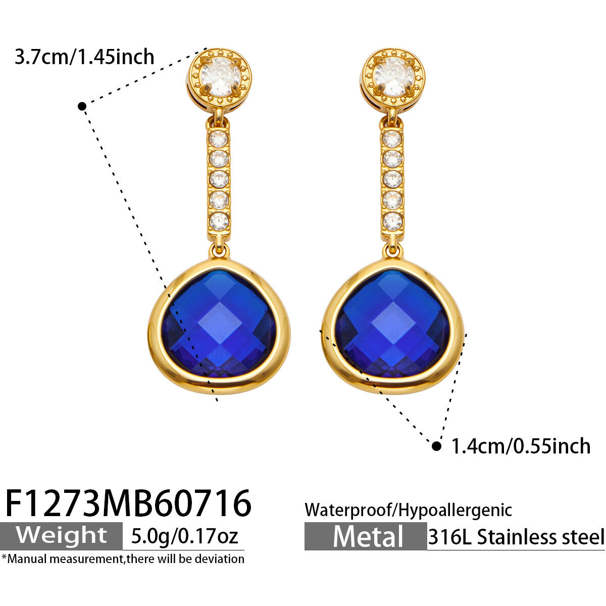 Luxurious Series Simple Circle Stainless Steel Gold Color Zircon Glass Women's Drop Earrings 