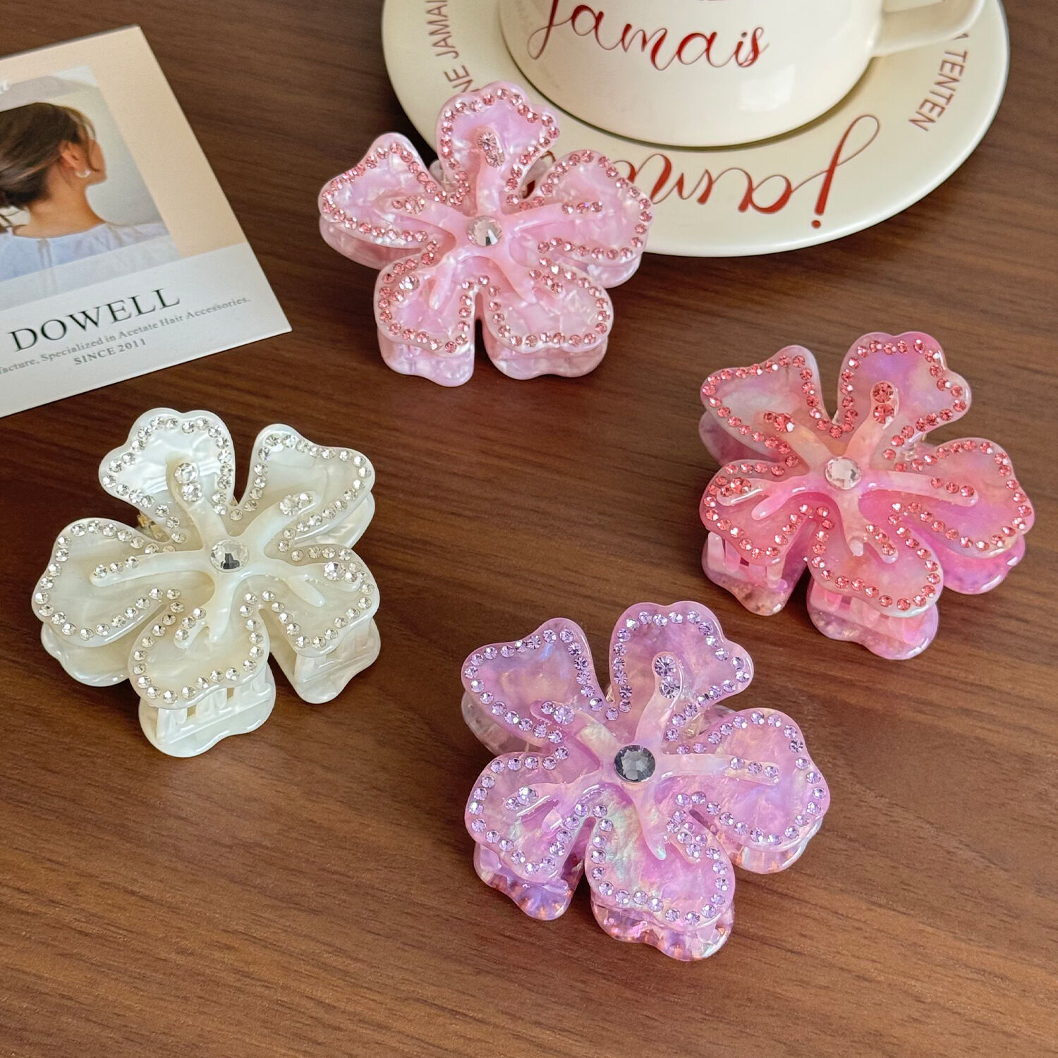 Simple Series Sweet Flower Effen Kleur Gradiënt Kleur Acetaat Strass Haarclips
