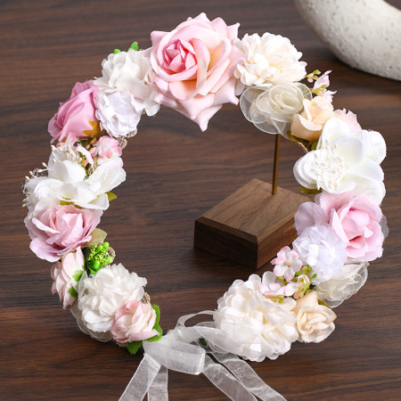 Serie Romantica - Fiori naturali, foglie di rosa, tessuto intrecciato - Copricapo da sposa - Ghirlanda di fiori