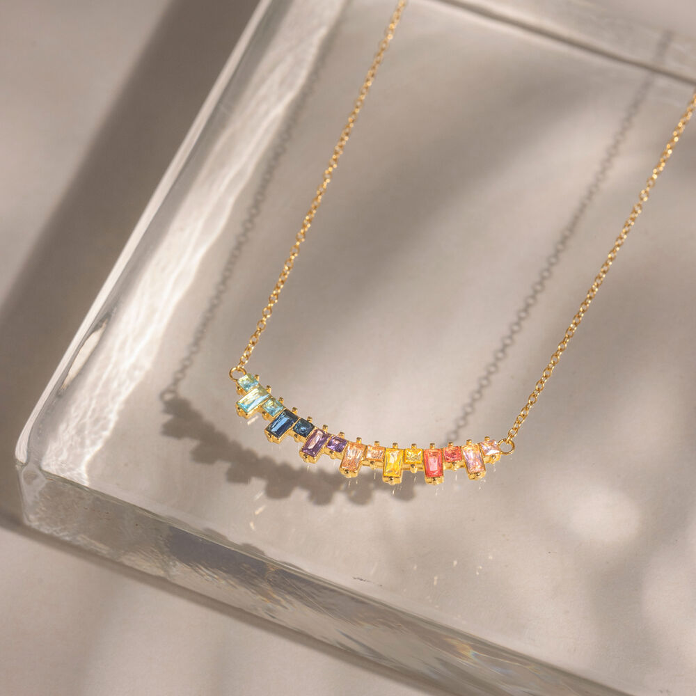 Luxurious Series Elegant Rectangle Stainless Steel Waterproof Gold Color Zircon Women's Pendant Necklaces Picture4