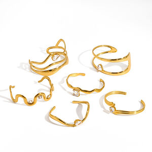 Simple Geometric Shape Stainless Steel Waterproof Gold Color Rhinestone Women's Cuff Bracelets h5 Picture4