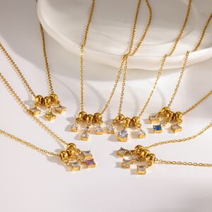 Tassel Stainless Steel Waterproof Gold Color Rhinestone Women's Pendant Necklaces h5 Picture2