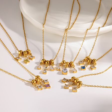 Collares Con Colgante De Borla De Acero Inoxidable, Impermeables, De Color Dorado Y Con Diamantes De Imitación Para Mujer. 2