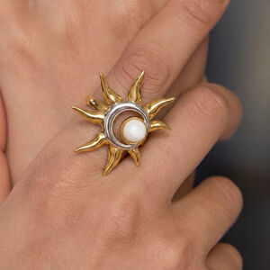 Anillos Llamativos Para Mujer De La Serie Simple Daily Sun, De Acero Inoxidable, Resistentes Al Agua Y Color Dorado. h5 Imagen2