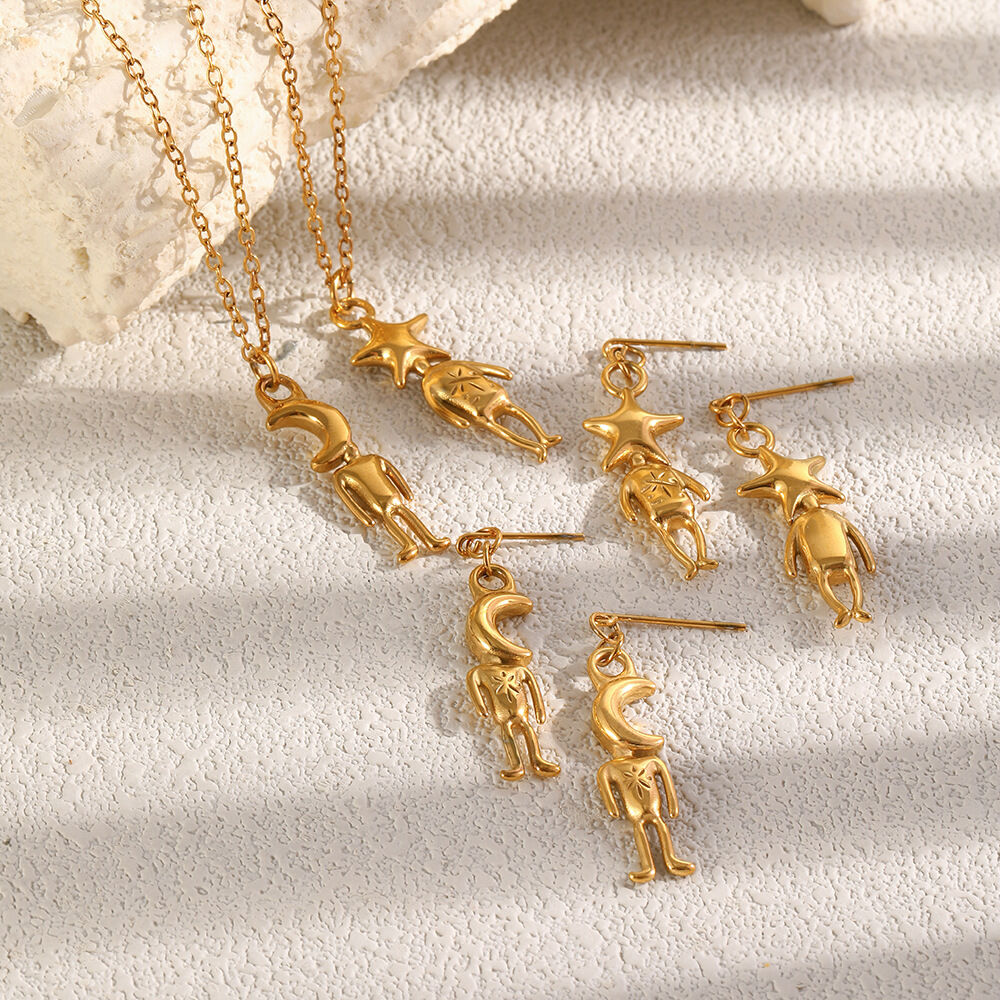 Simple Series Cute Animal Moon Stainless Steel Waterproof   Gold Color  Women's Drop Earrings