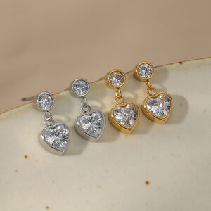 Simple Heart Stainless Steel Waterproof Gold Color Zircon Women's Drop Earrings h5 Picture2