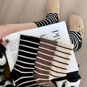 Chaussettes Mi-Mollet À Rayures Unies Basiques Pour Femmes h5 Image3