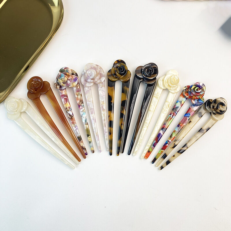 Simple Series Daily Flower Leopard Print Mixed Color Gradient Color Acetate Hair Sticks Picture3