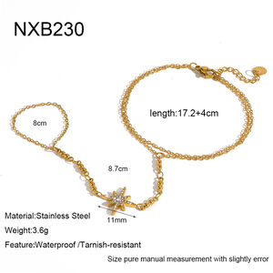 Elegant Flower Stainless Steel Waterproof Gold Color Rhinestone Women's Hand Chain h5