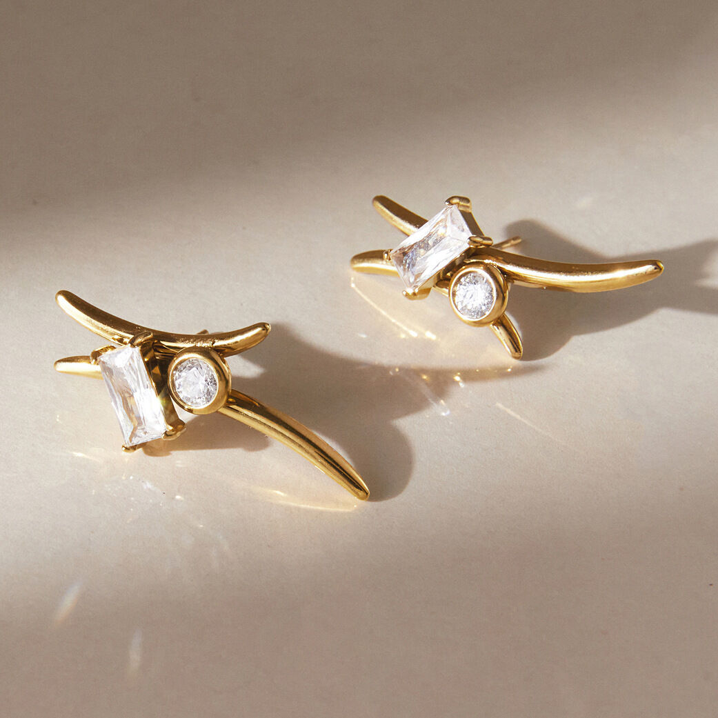 Simple Geometric Shape Stainless Steel Waterproof Gold Color Zircon Women's Stud Earrings 2