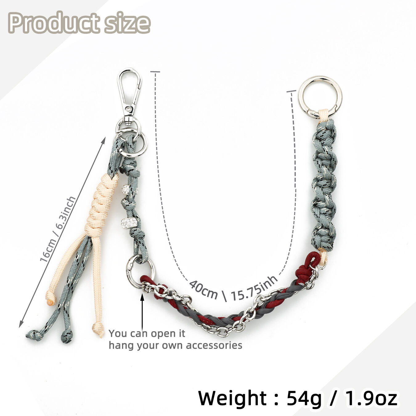 Ciondoli Per Borse Simple Series Casual Twist Nassel Mixed Color Chain Braid Rope Rhinestones. 