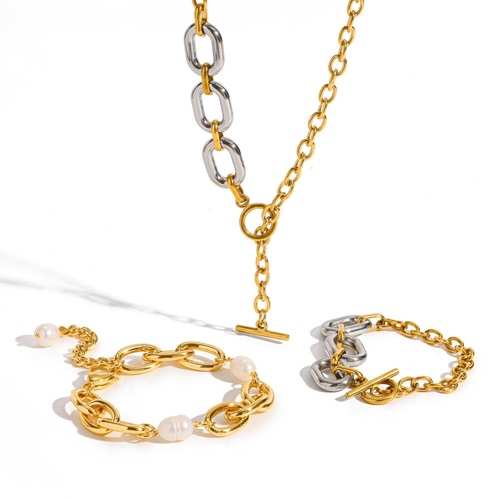 Classic Series Chain Stainless Steel Waterproof Gold Color Women's Necklace Sets h5 Picture4