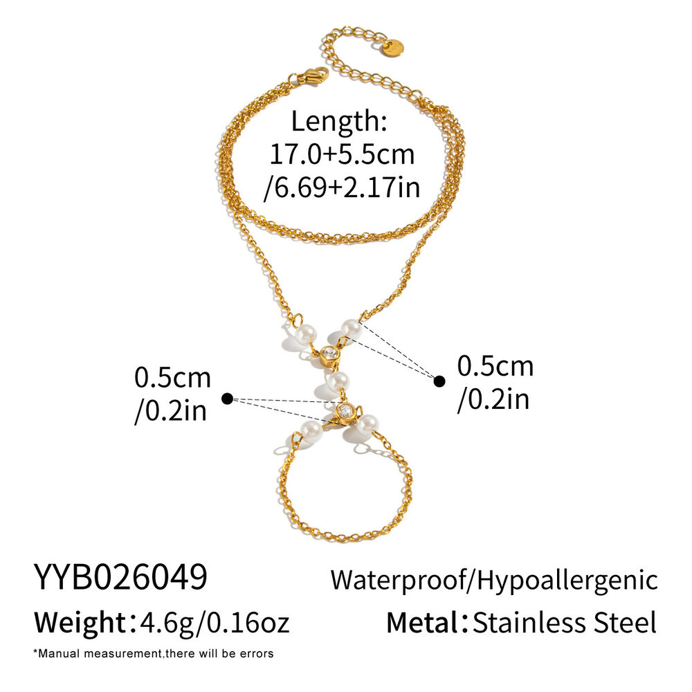 Chain Stainless Steel Waterproof Gold Color Artificial Pearl Women's Hand Chain
