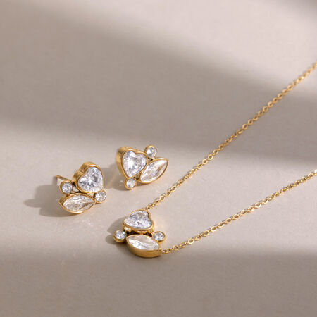 Luxurious Series Daily Irregular Shape Heart Stainless Steel Waterproof Gold Color Zircon Women's Necklaces Sets 2