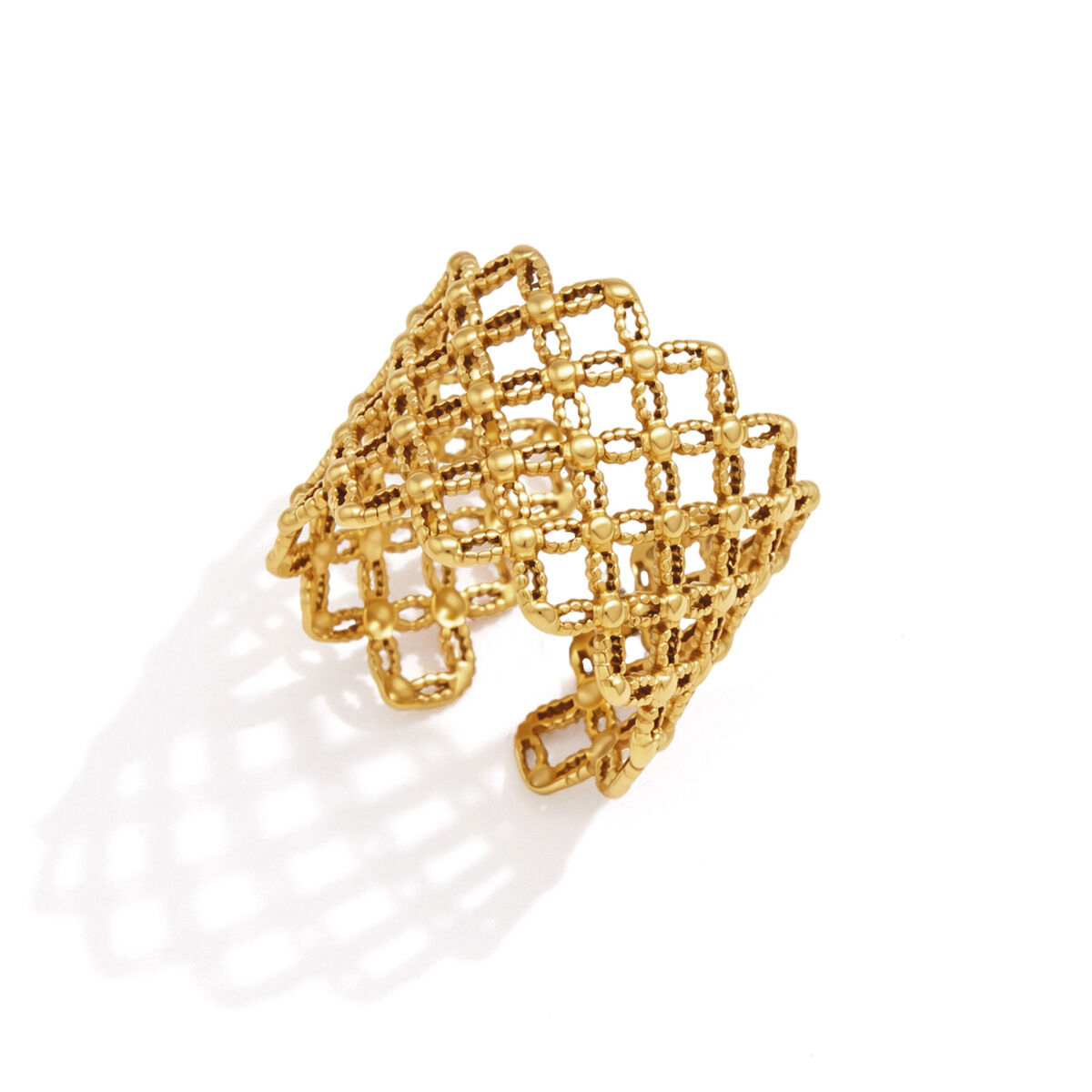 Simple Series Retro Patchwork Hollowed-Out Stainless Steel Waterproof   Gold Color  Statement Rings Picture5