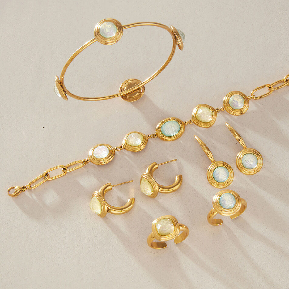 Simple Series Casual Patchwork Circle Stainless Steel Waterproof   Gold Color  Artificial Pearl Women's Bracelets Sets h5 Picture4