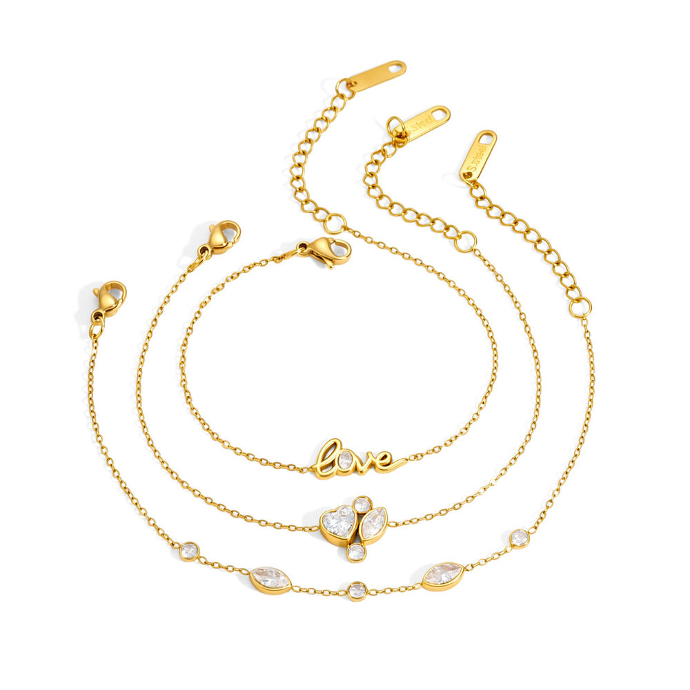 Simple Series Elegant Letter Chain Stainless Steel Waterproof Gold Color Zircon Women's Charm Bracelets h5Picture5